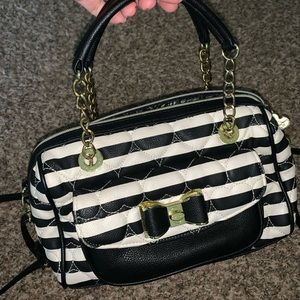 Black and white stripe leather purse